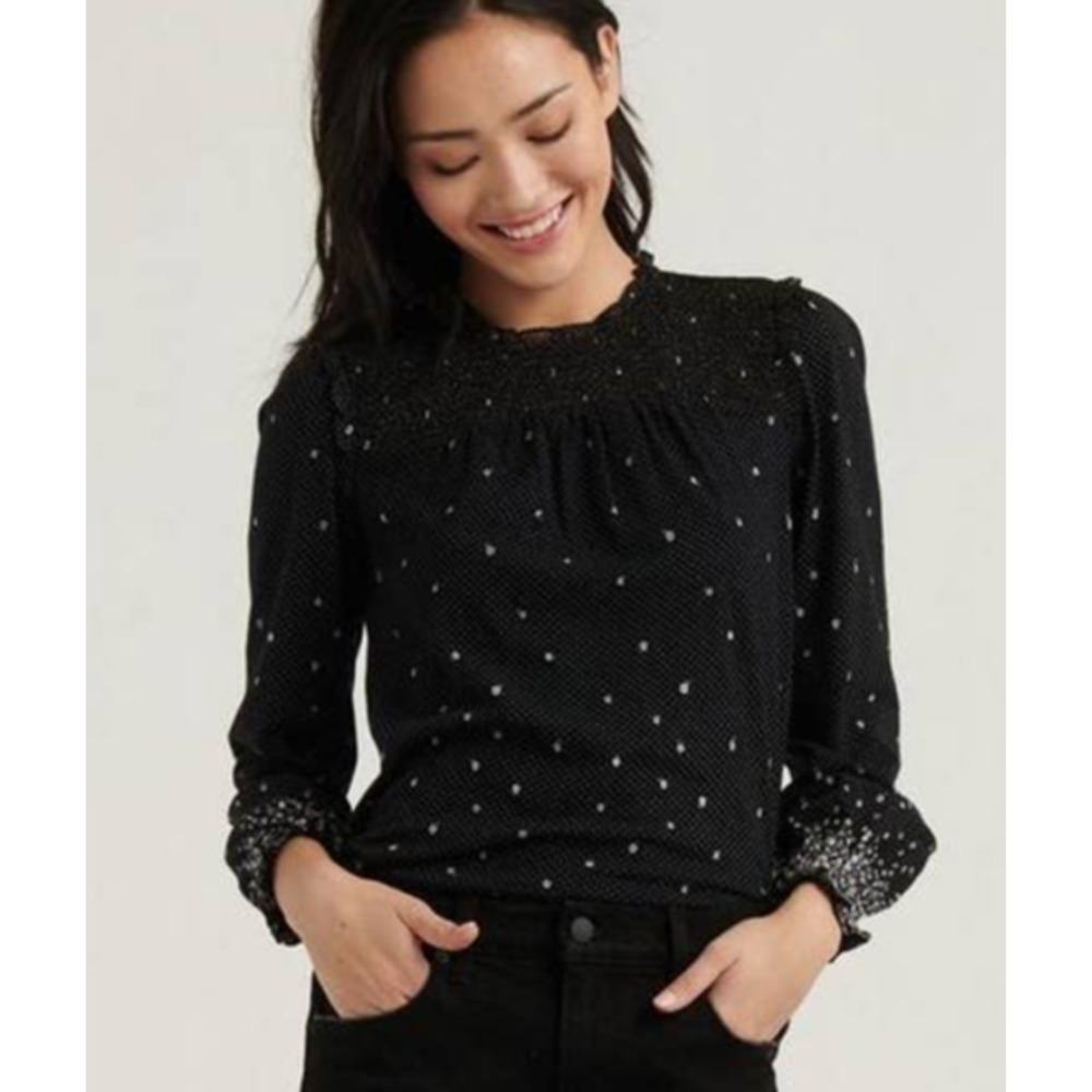 Lucky Brand Smocked Yoke Peasant Blouse Top Micro Baby Floral XS